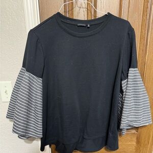 Hannah Black Top with Gray Striped Sleeves